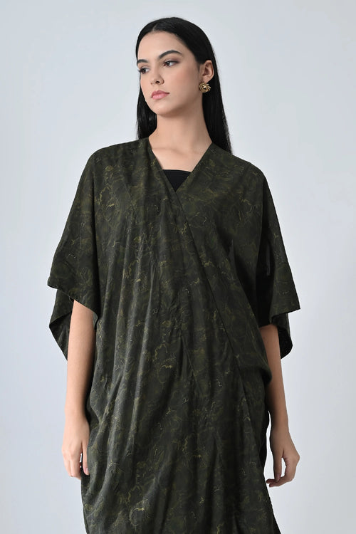 Olive Moss Draped Overlay Kaftan