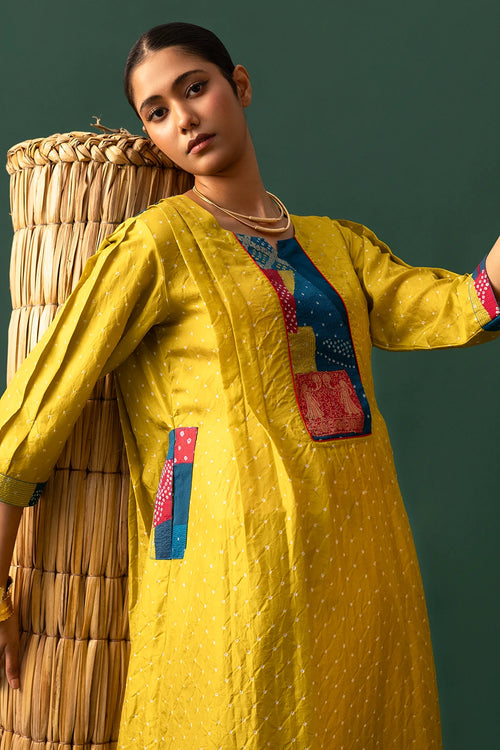 Green Patchwork Bandhani Suit Set