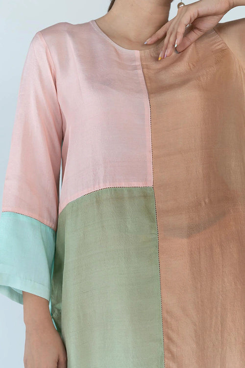 Pink Ombre Color Block Kurta Set