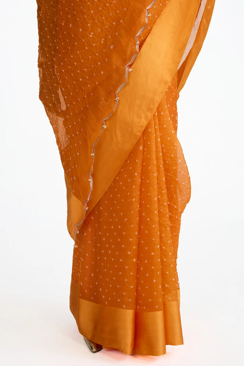 Orange Organza Bandhani Saree