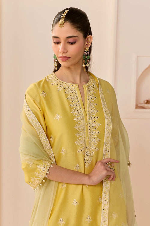 Rehma Lemon Yellow Short Kurta with Sharara and Dupatta