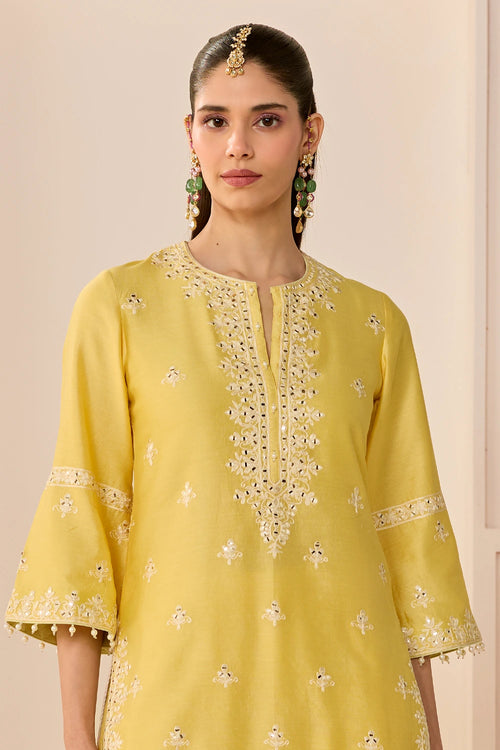 Rehma Lemon Yellow Short Kurta with Sharara and Dupatta