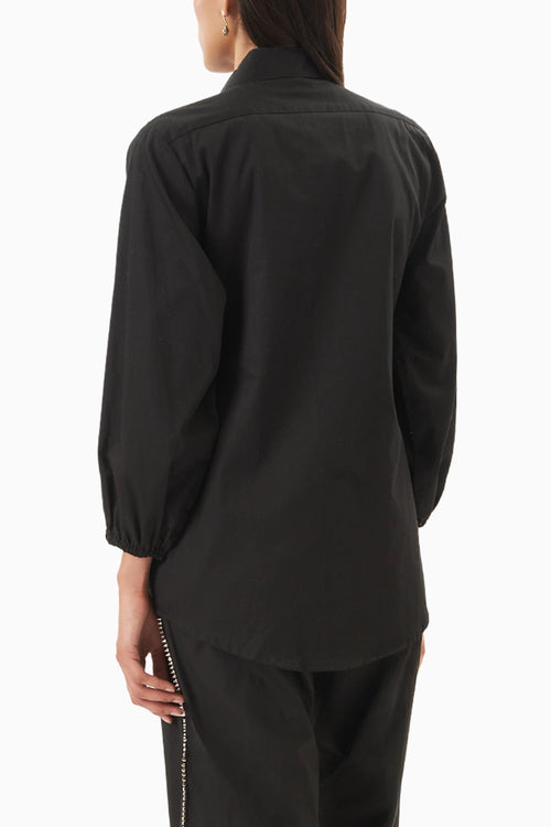 Black Cotton Balloon Sleeve Shirt