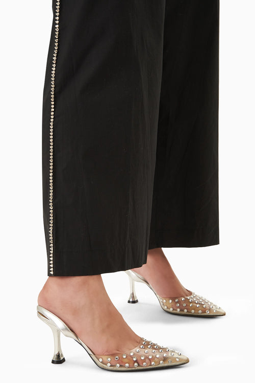 Black Balloon Sleeve Shirt with Embellished Stud Lines Pants