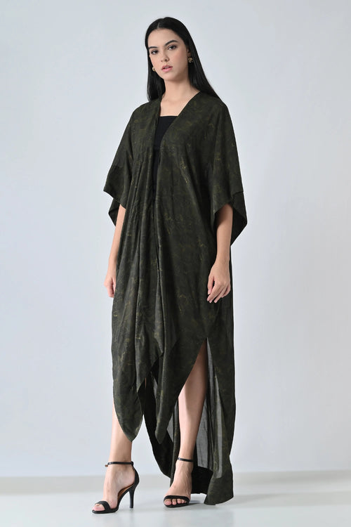 Olive Moss Draped Overlay Kaftan