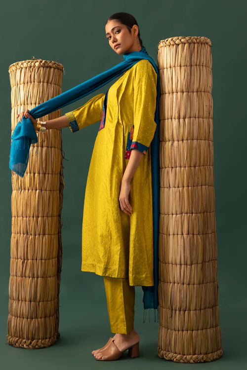 Green Patchwork Bandhani Suit Set