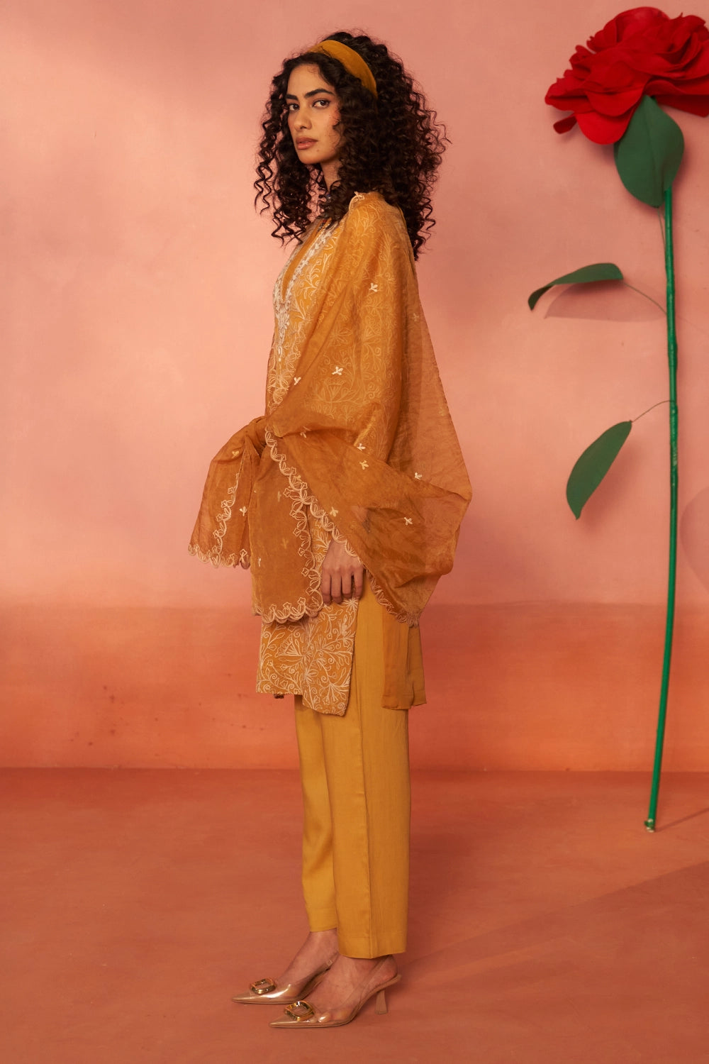 Pehchaan Organza Mustard Kurta Set