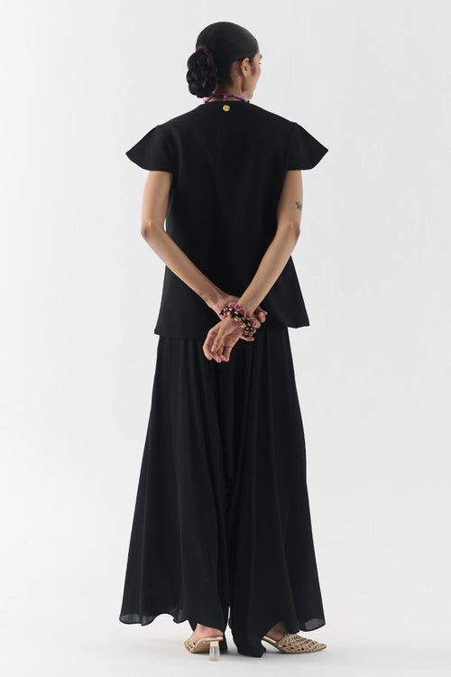 Black Garden Rose Vest And Dhoti Pants Set