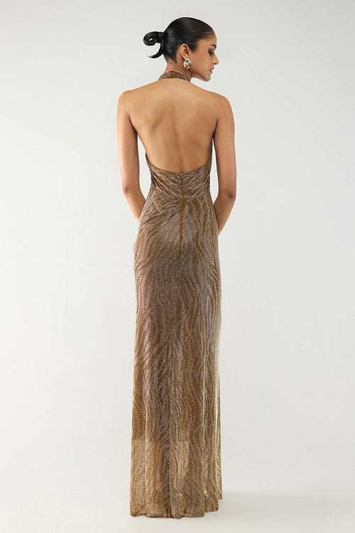 Gold Sequin Halter Gown