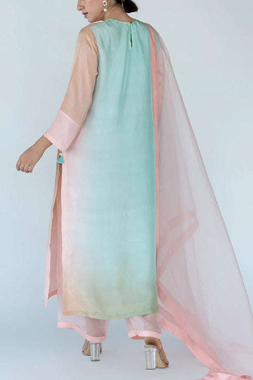 Pink Ombre Color Block Kurta Set