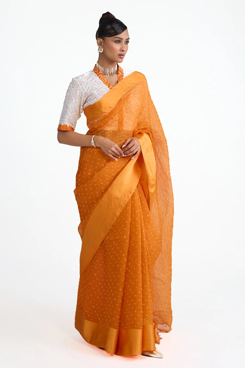 Orange Organza Bandhani Saree