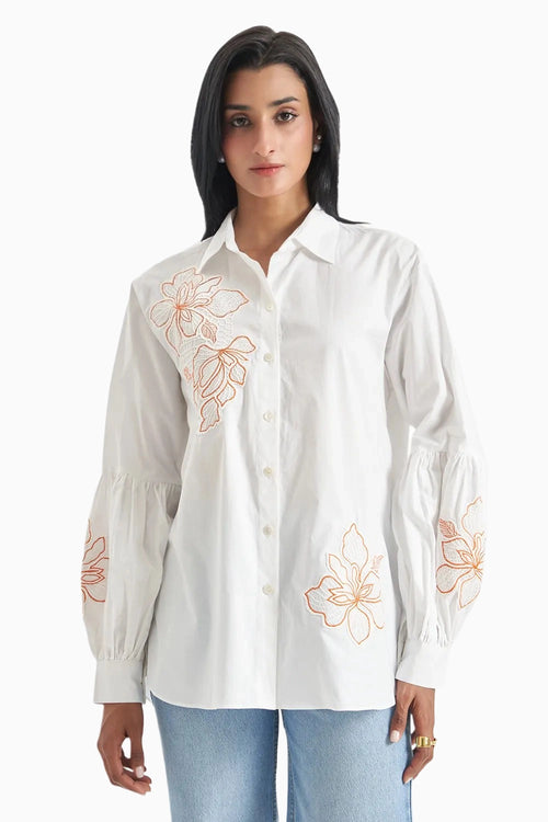 Orange Outline Floral Shirt