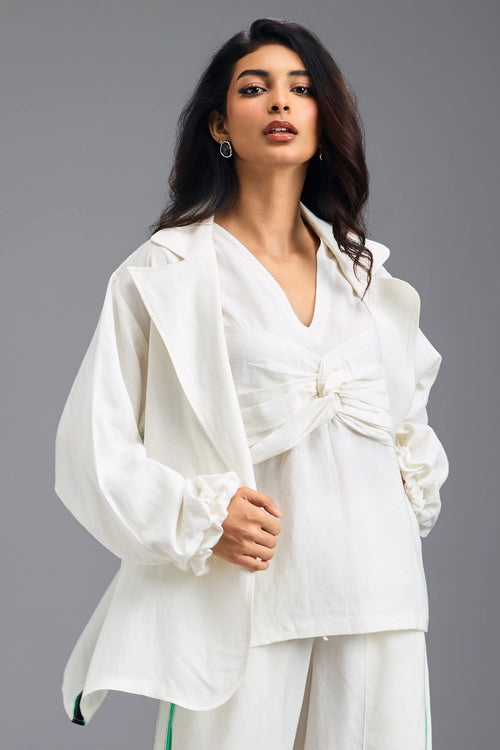 White Jacket with Twisted Top and Trousers