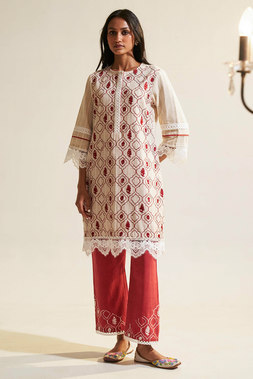 Maroon Moonga Kurta Set
