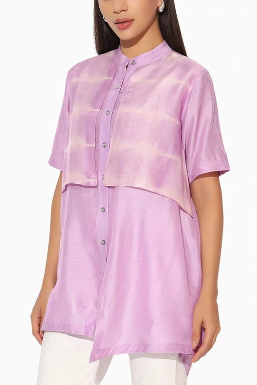 Zephyra Lavender Shibori Striped Shirt