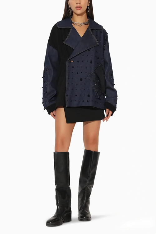 Quasar Embroidered Oversized Denim Jacket