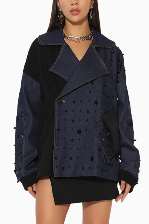 Quasar Embroidered Oversized Denim Jacket