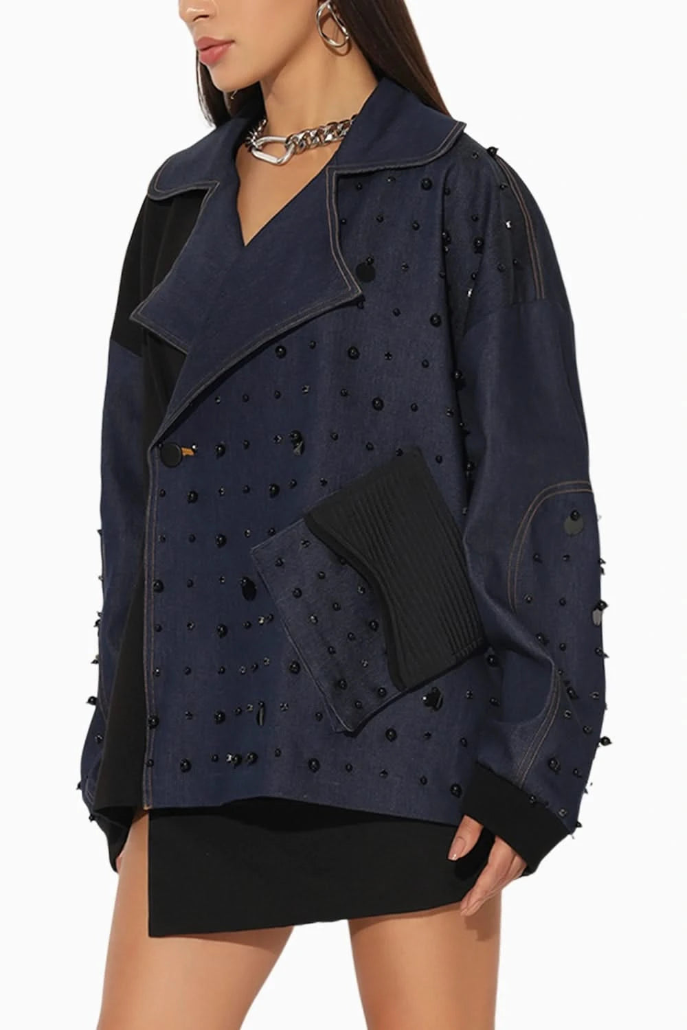 Quasar Embroidered Oversized Denim Jacket