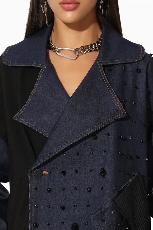 Quasar Embroidered Oversized Denim Jacket