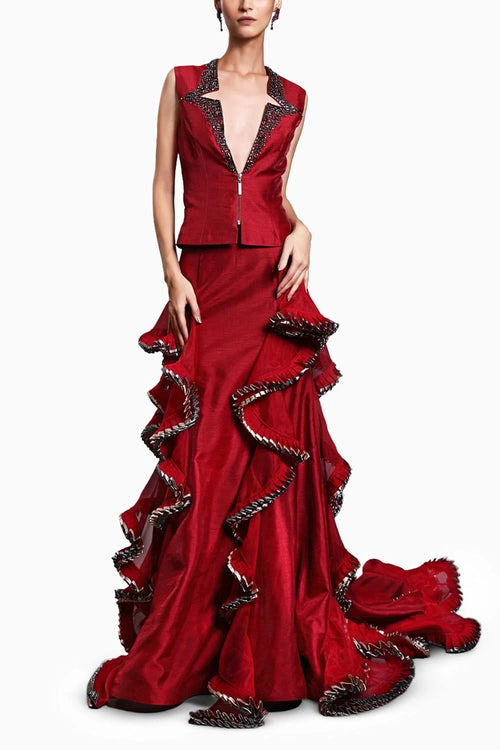 CF Red Ruffled Skirt