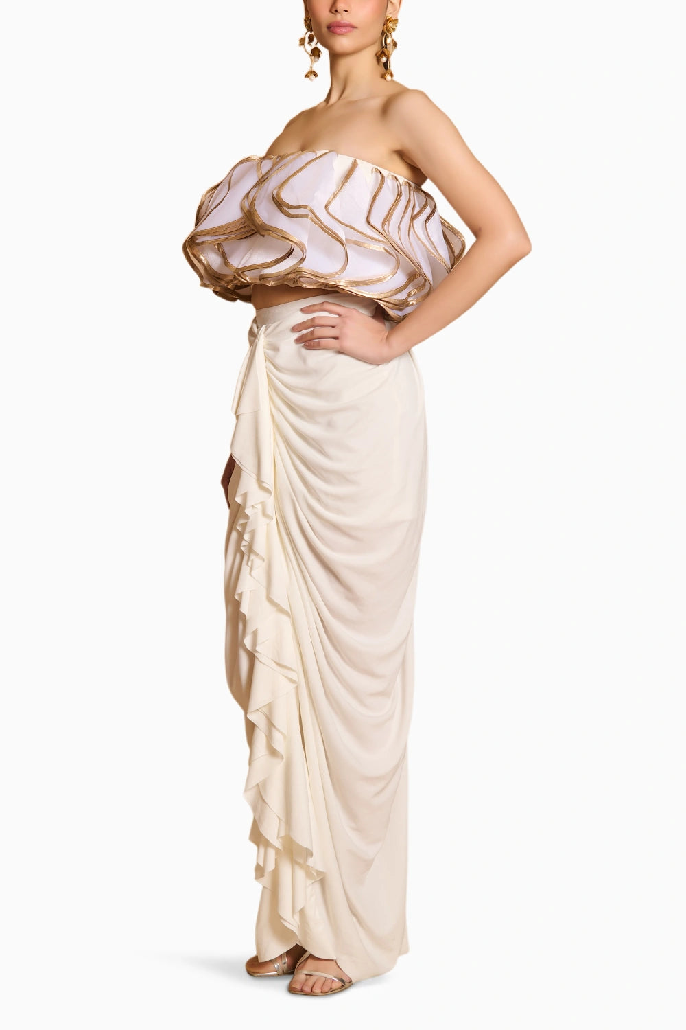 Spectrum Ivory-Gold Cascade Bustier With Cascade Skirt