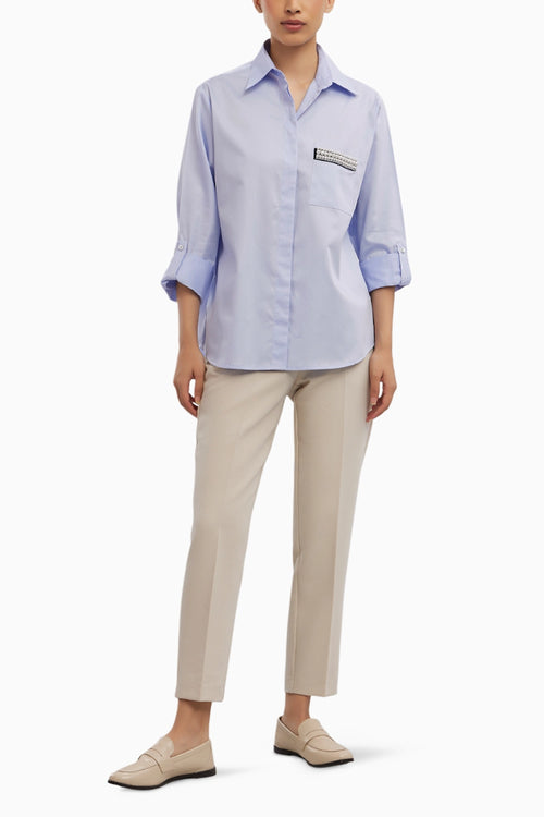 Sky Blue Pearl Pocket Strip Shirt