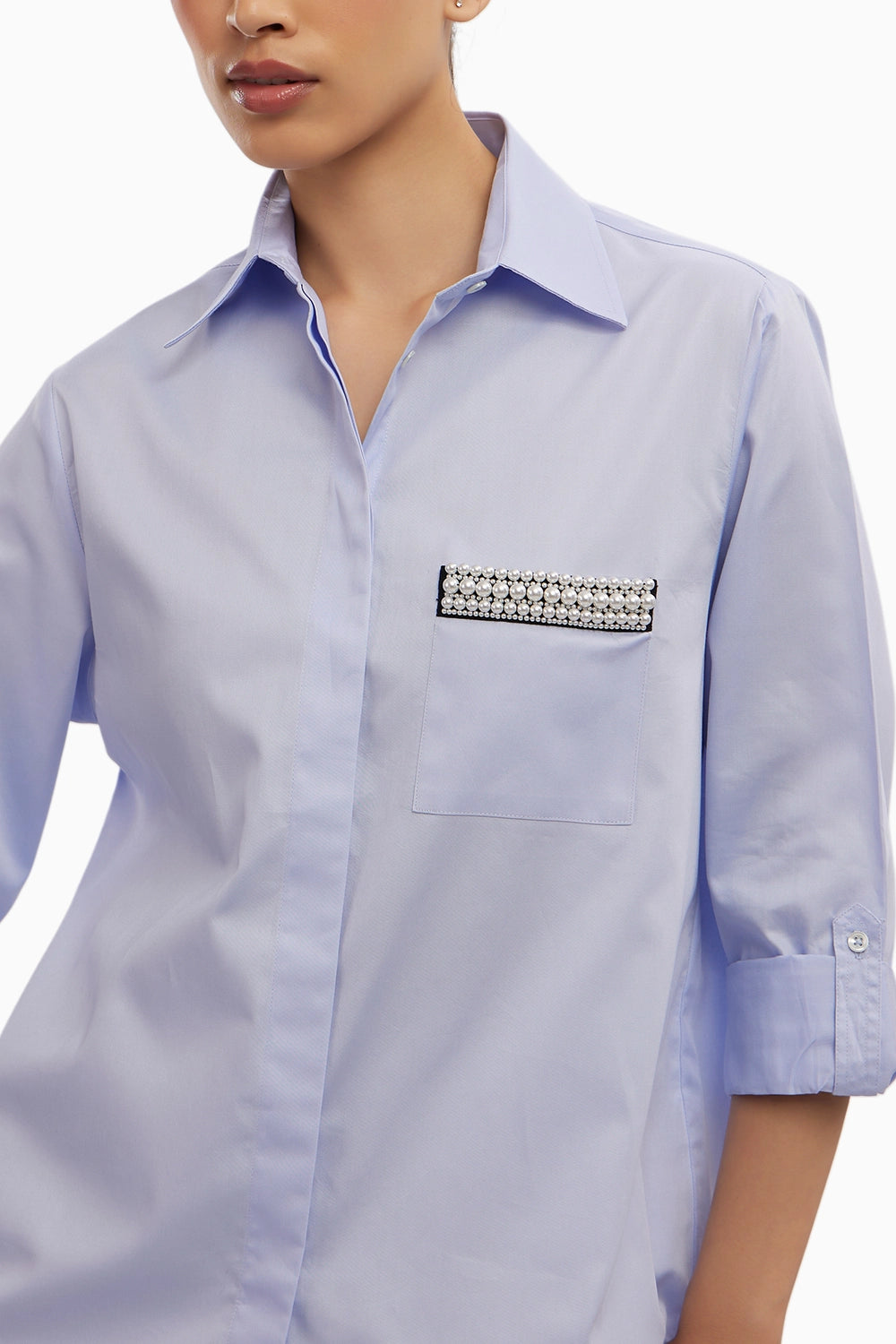 Sky Blue Pearl Pocket Strip Shirt
