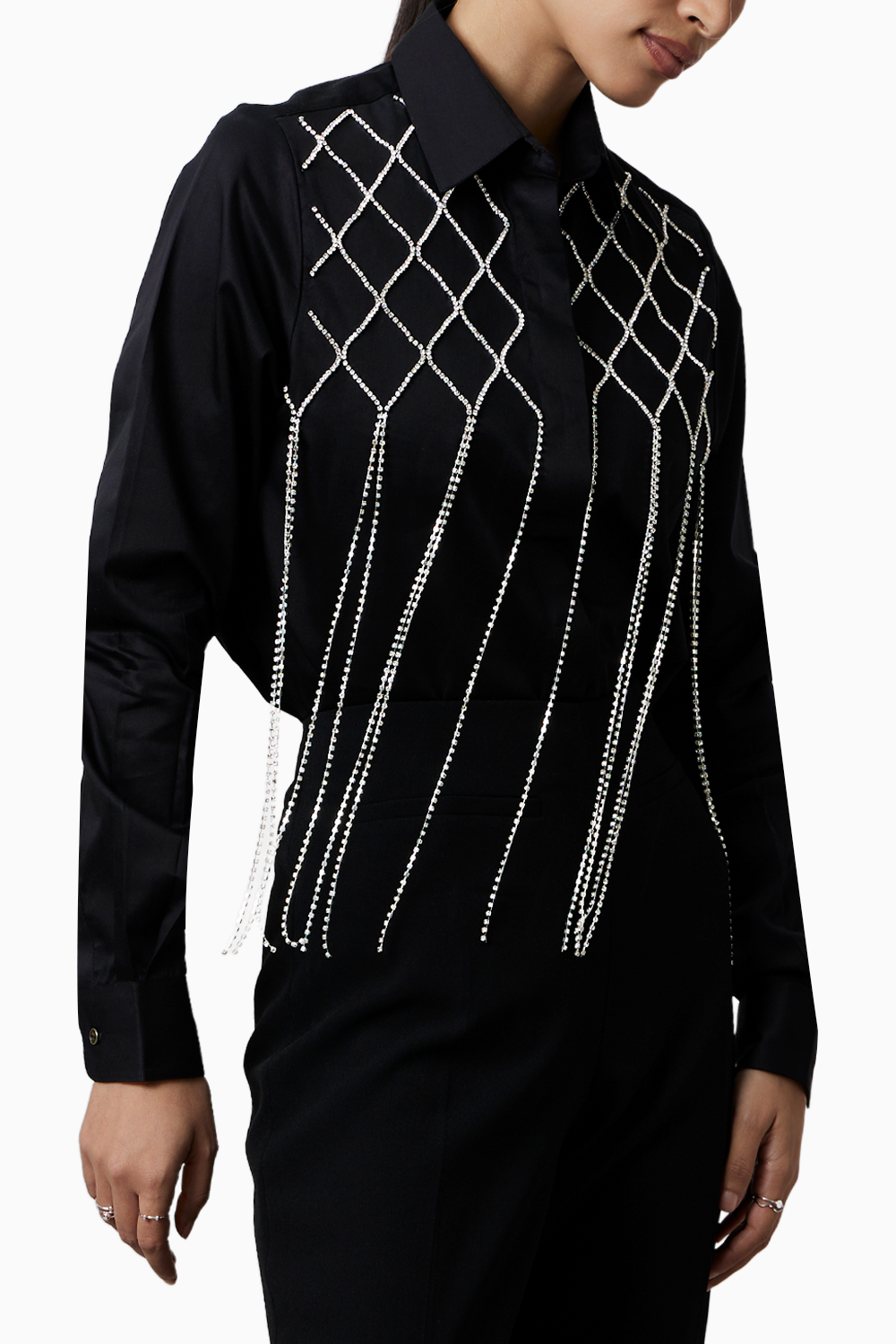 Black Fringe Swarovski Shirt