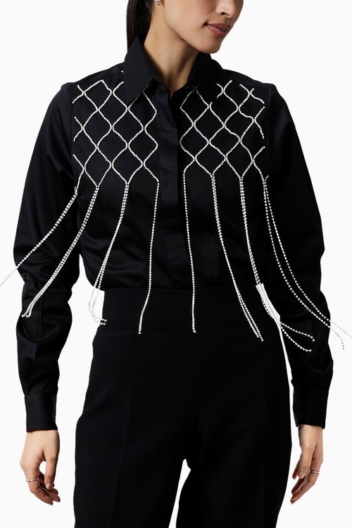 Black Fringe Swarovski Shirt