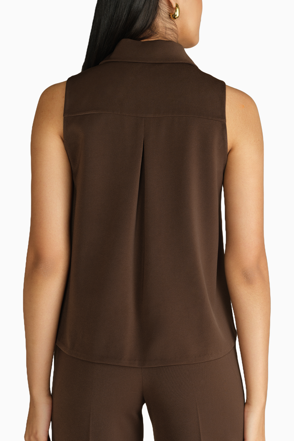 Chocolate Brown Stretch Suiting Sleeveless Top