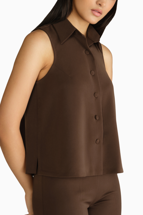 Chocolate Brown Stretch Suiting Sleeveless Top