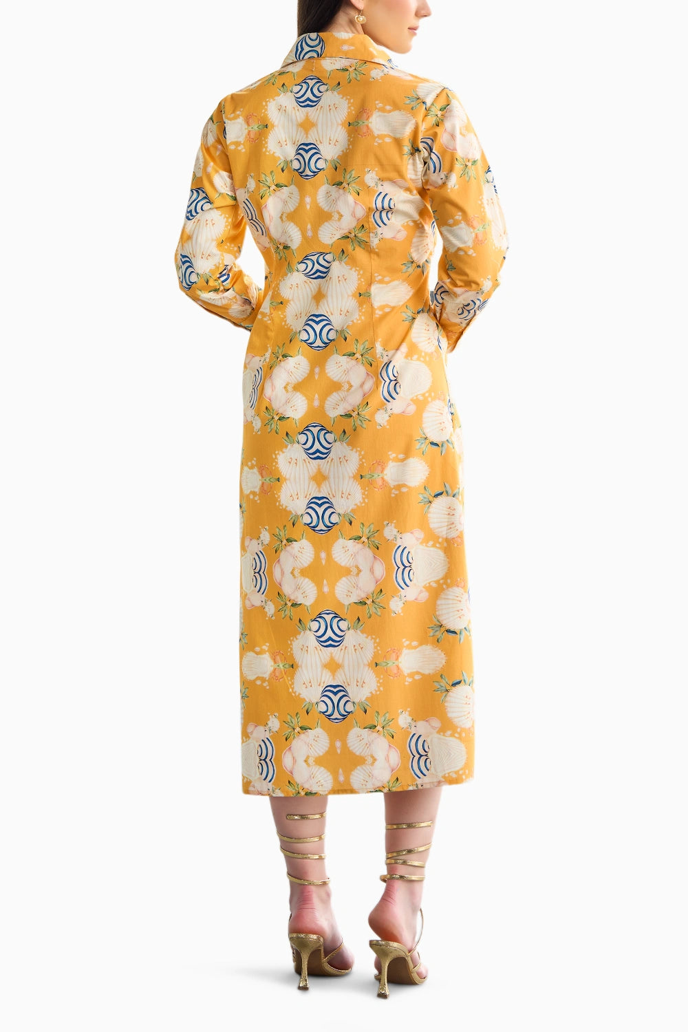 Mustard Pleated Midi Shirt Dress