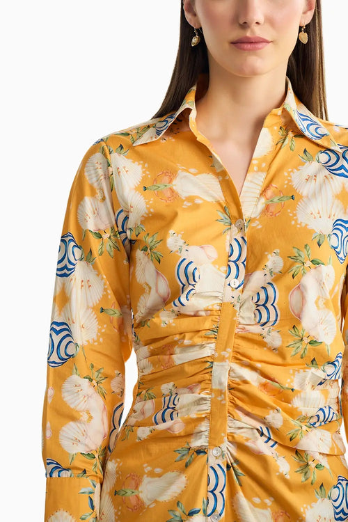 Mustard Pleated Midi Shirt Dress