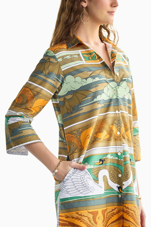 Swan Printed Shirt Dress