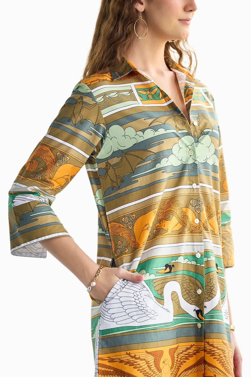 Swan Printed Shirt Dress