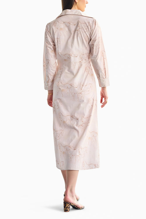 Poplin Pink Pleated Shirt Midi Dress