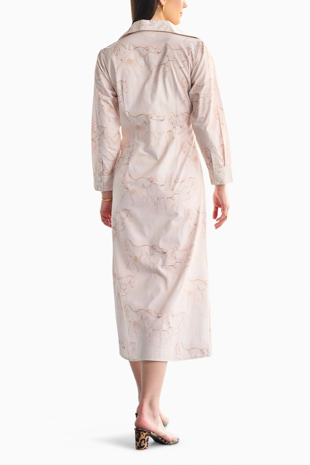 Poplin Pink Pleated Shirt Midi Dress