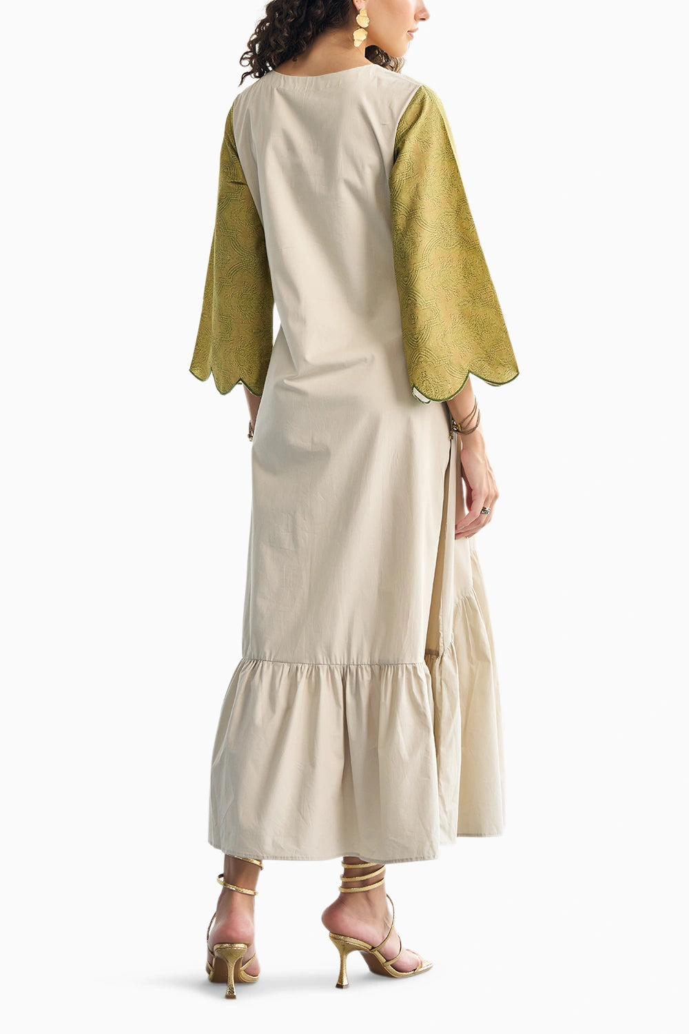 Olive Printed Scallop Midi Dress