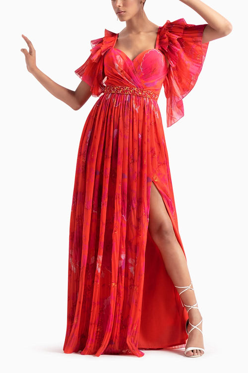 Red Georgette Long Dress