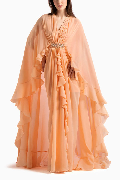 Salmon Georgette Cape Dress