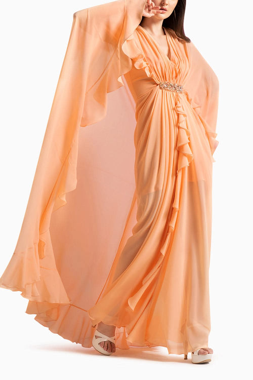 Salmon Georgette Cape Dress