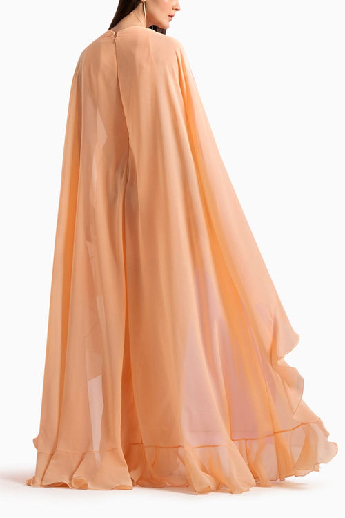Salmon Georgette Cape Dress