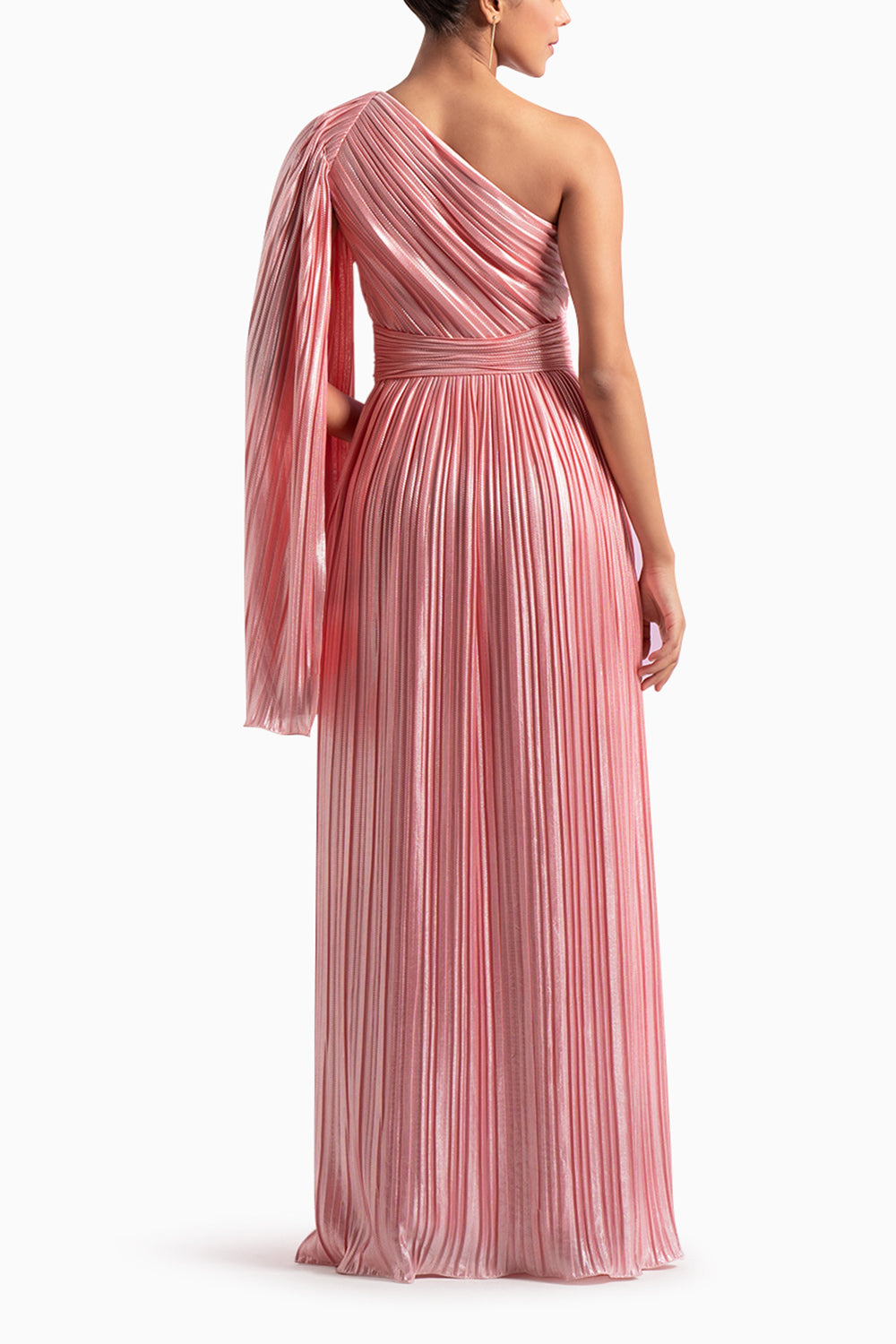Pink Shimmer One shoulder Pleated Dress