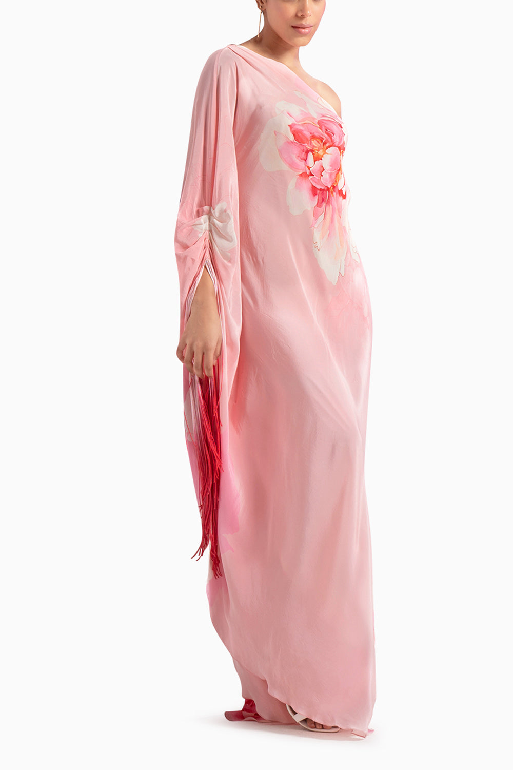 Pink Crepe Kimono Sleeve Asymmetrical Dress