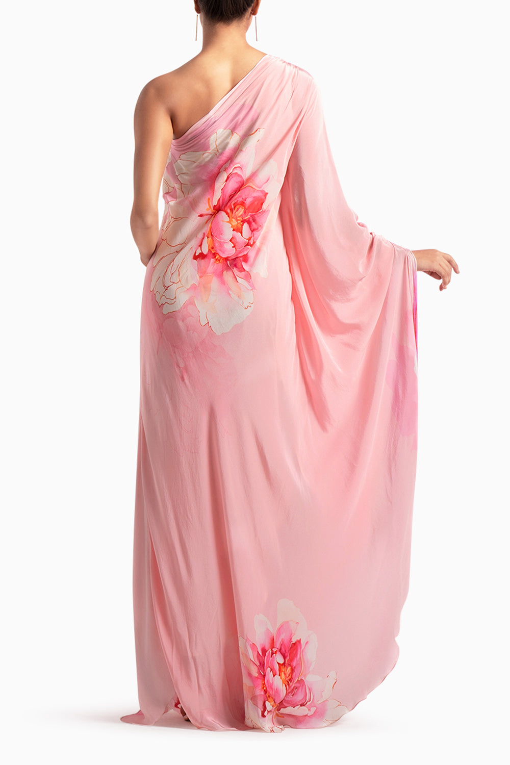 Pink Crepe Kimono Sleeve Asymmetrical Dress