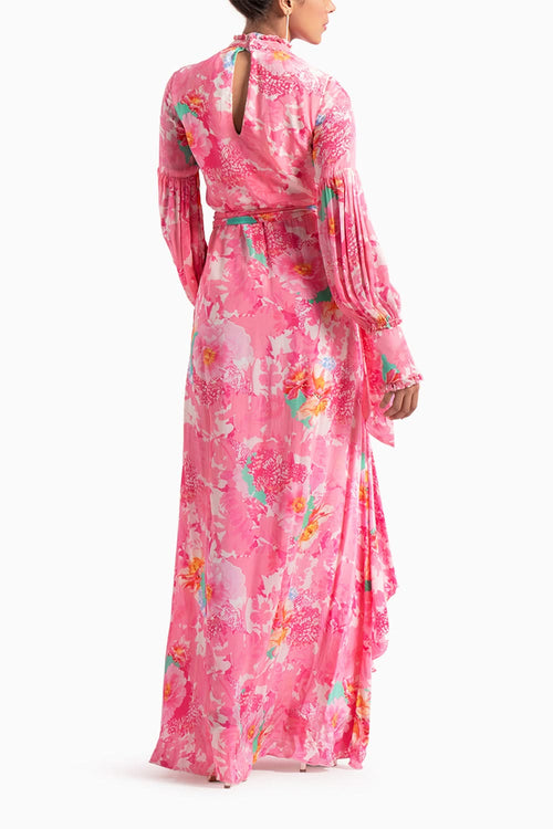 Lush Pink Printed Asymmetrical Dress