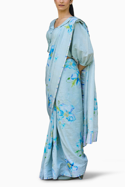 Aura Poppy Blue Saree