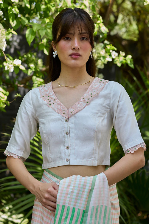 English Morning Ivory Embroidered Blouse