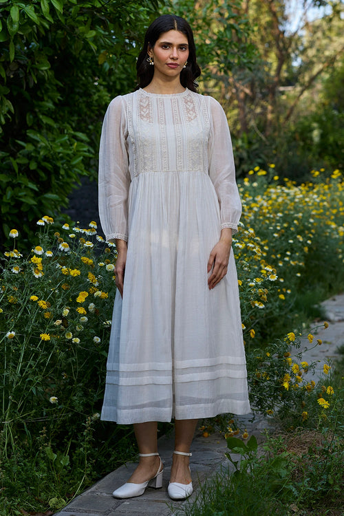 Wander Trail Ivory Embroidered Dress