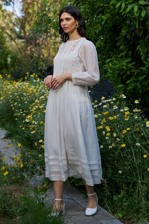 Wander Trail Ivory Embroidered Dress